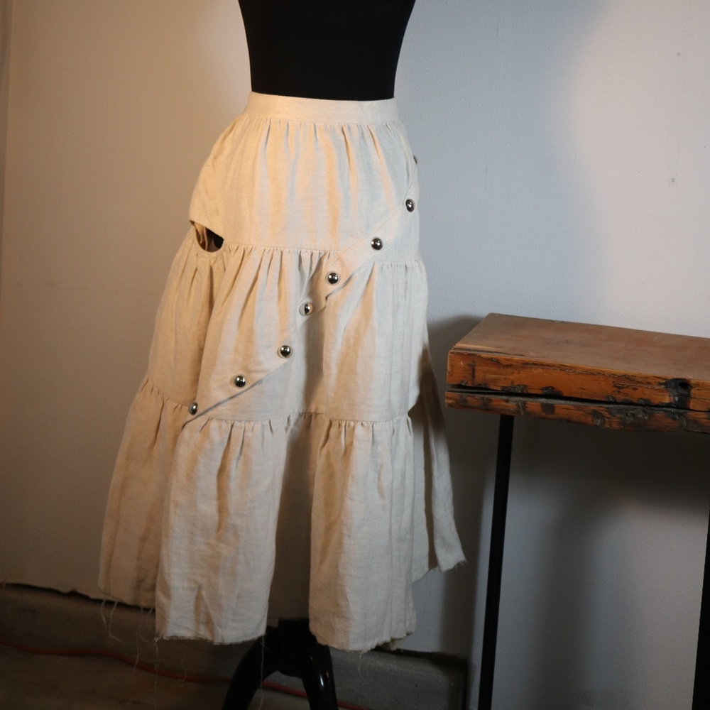 White Snap Tiered Linen Skirt